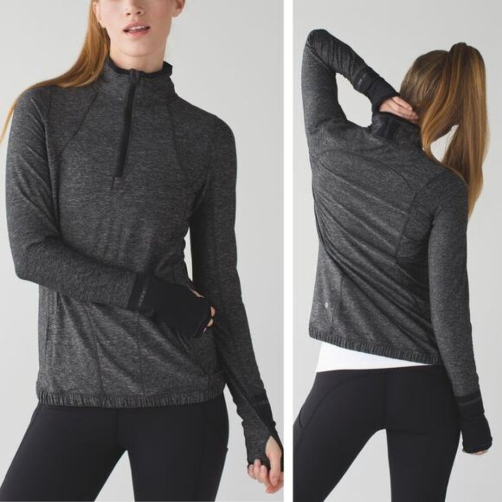LULULEMON Pace Pusher 1/2 Zip Size 12 Heathered Black